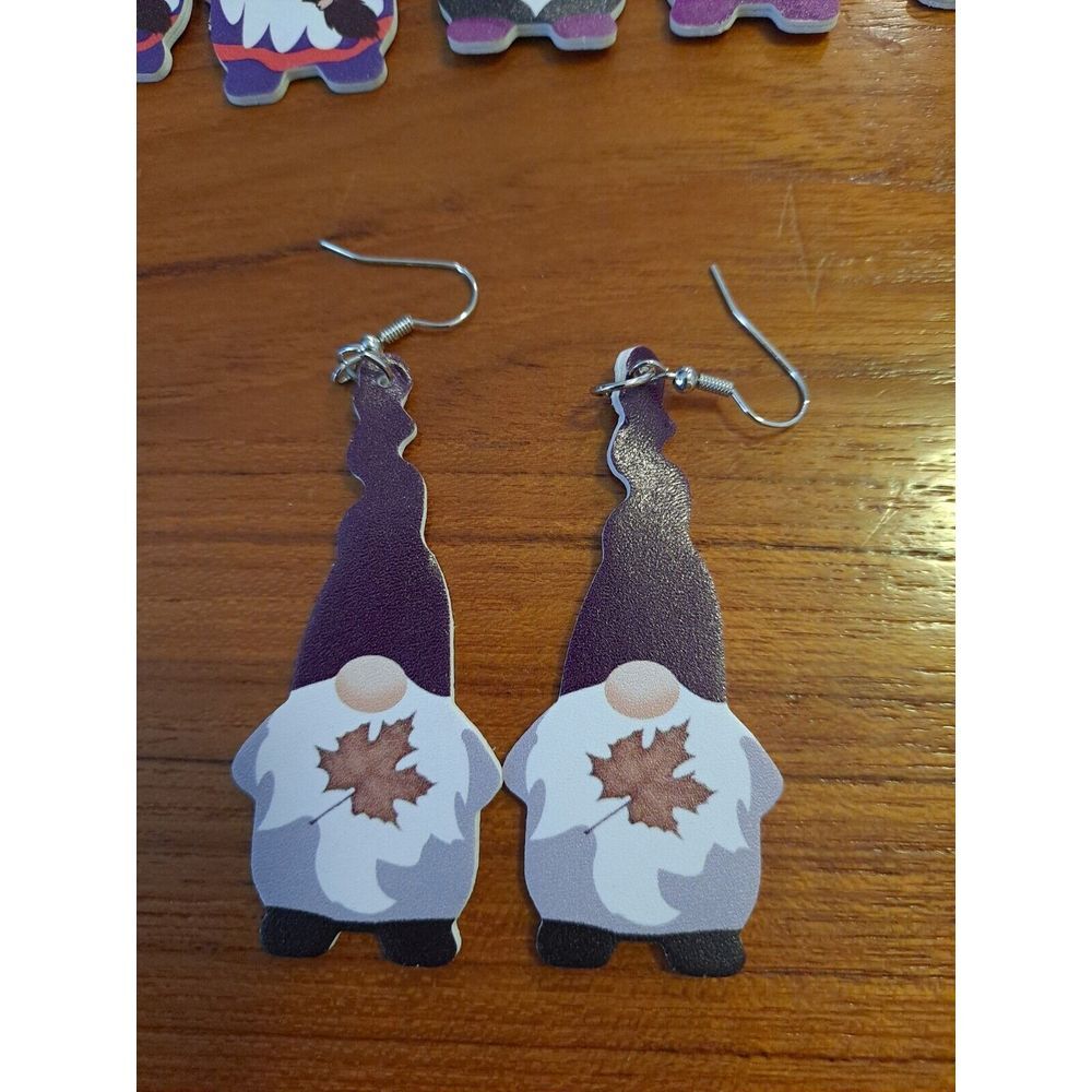 Halloween Faux Leather Gnome Teardrop Earrings New Not Worn Double-Sided Design
